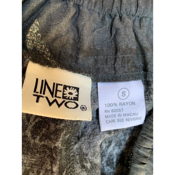 Line Two Womens Drawstring Waist Pants Small Stretch Pineapple Print Black Gold - Picture 3 of 6